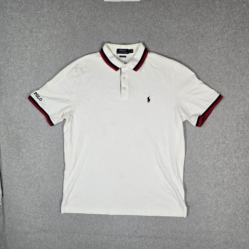 Polo Ralph Lauren Men Polo S White Embroidered Pony Logo Classic Red Tape READ